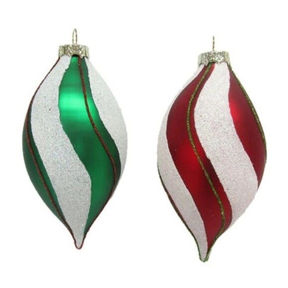 December Diamonds 79-81445 Set of 2 Green Red Swirl Teardrop Christmas Ornament - Picture 1 of 1
